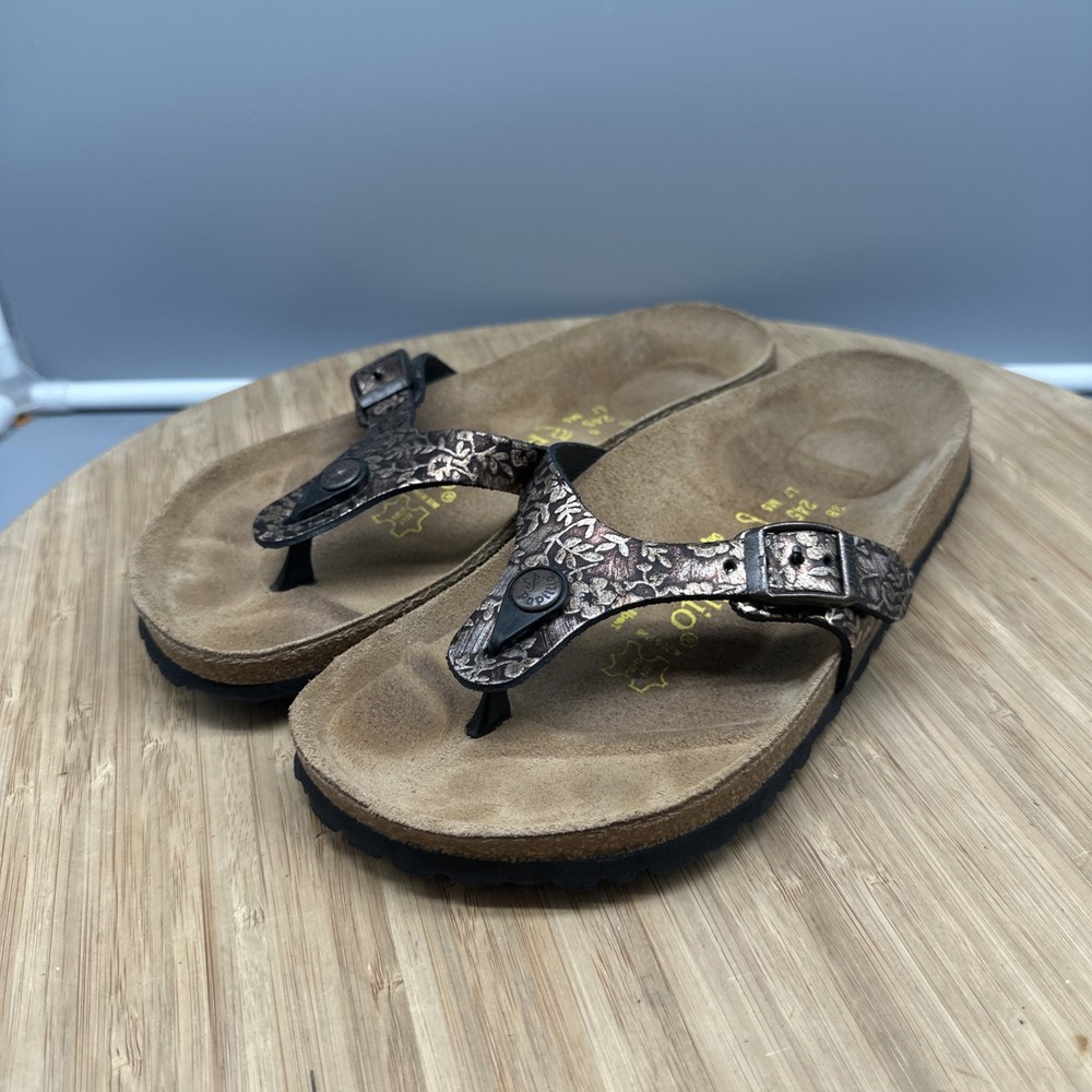 Papillio by Birkenstock Gizeh Thong Sandals Bronze Metallic Floral Women's 38 ,7